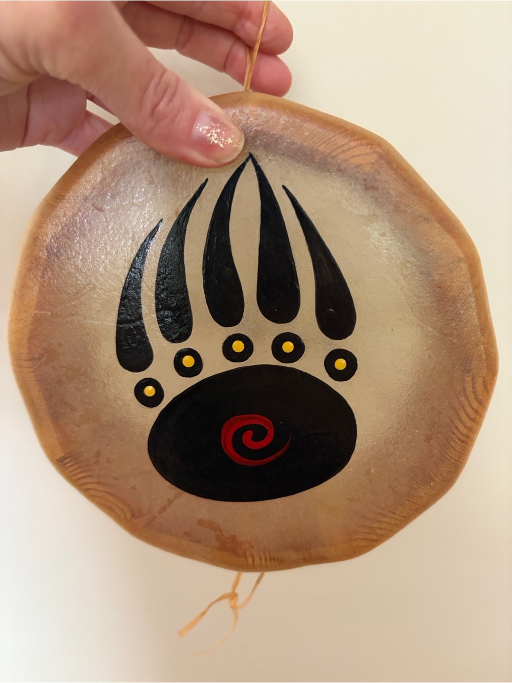 Handpainted Bear Paw Wall Hanging - Black, Tan, Red, Yellow